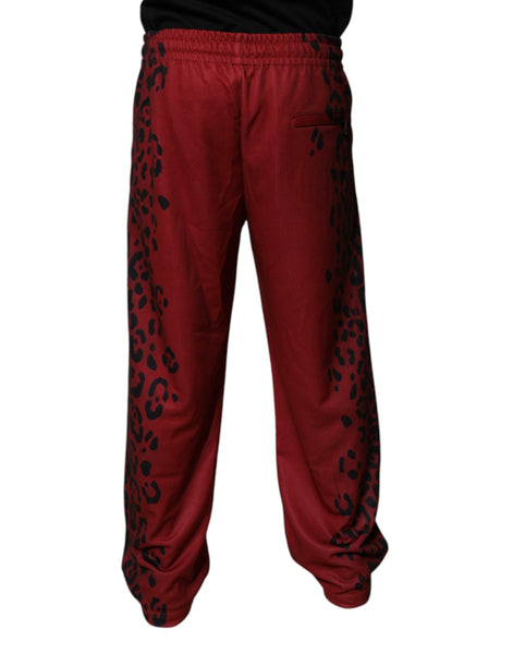 Dolce & Gabbana Red Leopard Print Polyester Men Jogger Pants Dolce & Gabbana