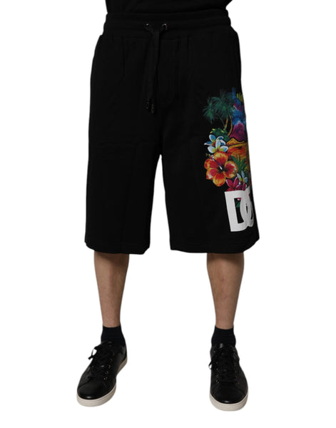 Dolce & Gabbana Black Cotton Logo Floral Print Bermuda Shorts Dolce & Gabbana