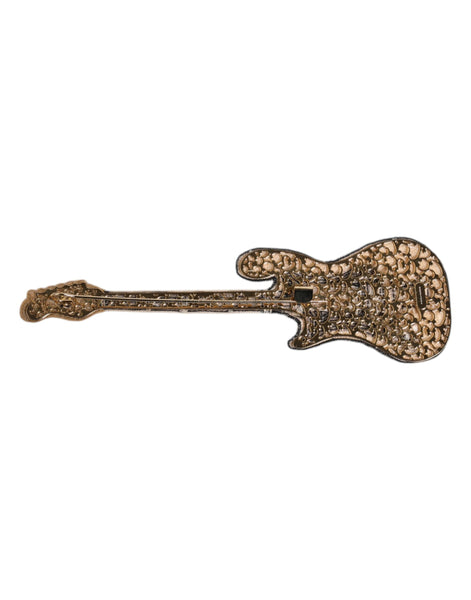 Dolce & Gabbana Gold Brass Logo Beaded Guitar Pin Brooch Dolce & Gabbana