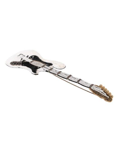 Dolce & Gabbana Gold Brass Logo Beaded Guitar Pin Brooch Dolce & Gabbana