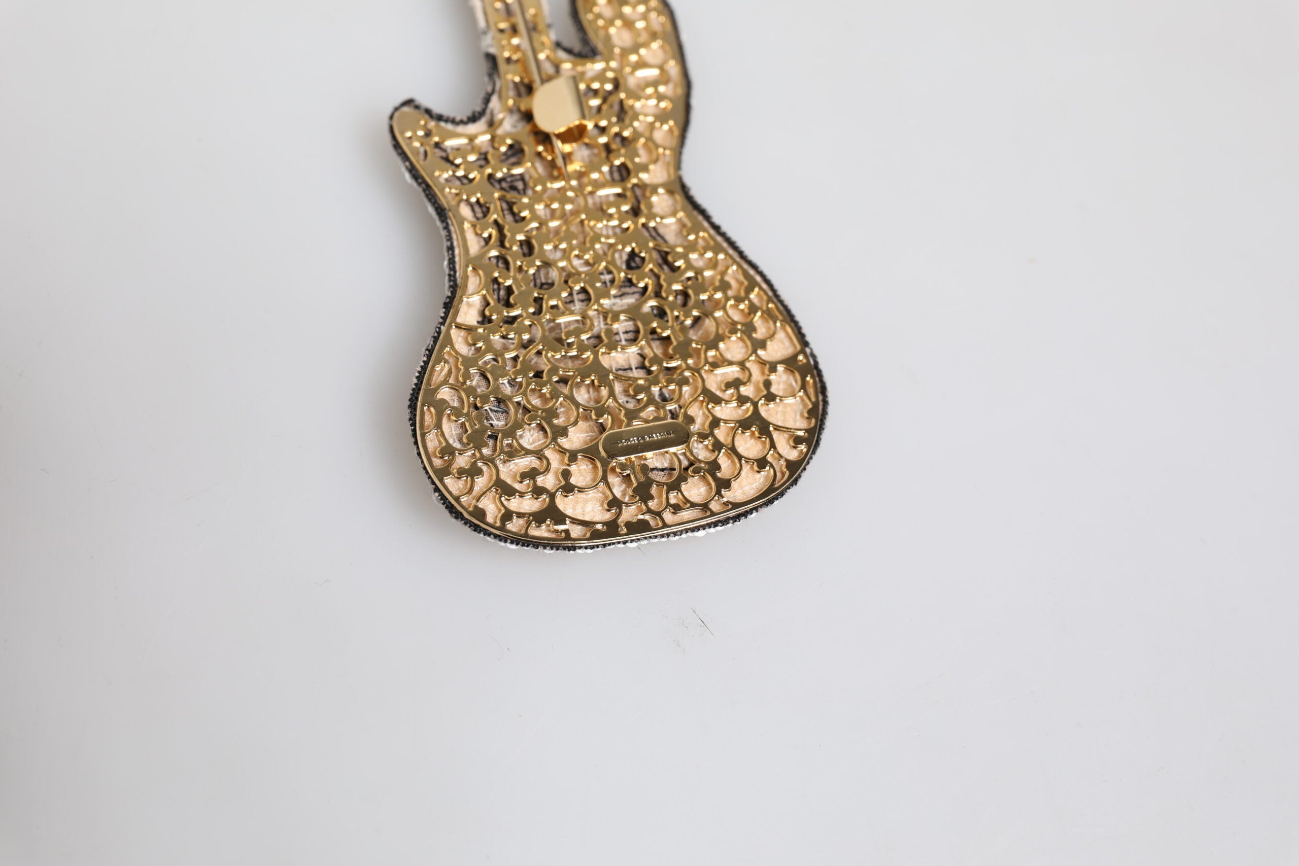 Dolce & Gabbana Gold Brass Logo Beaded Guitar Pin Brooch Dolce & Gabbana