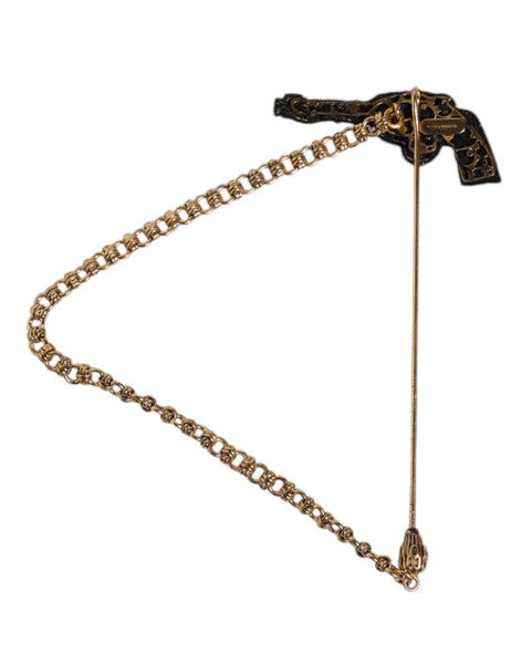 Dolce & Gabbana Black Gold Brass Copper Revolver Brooch Lapel Pin Dolce & Gabbana
