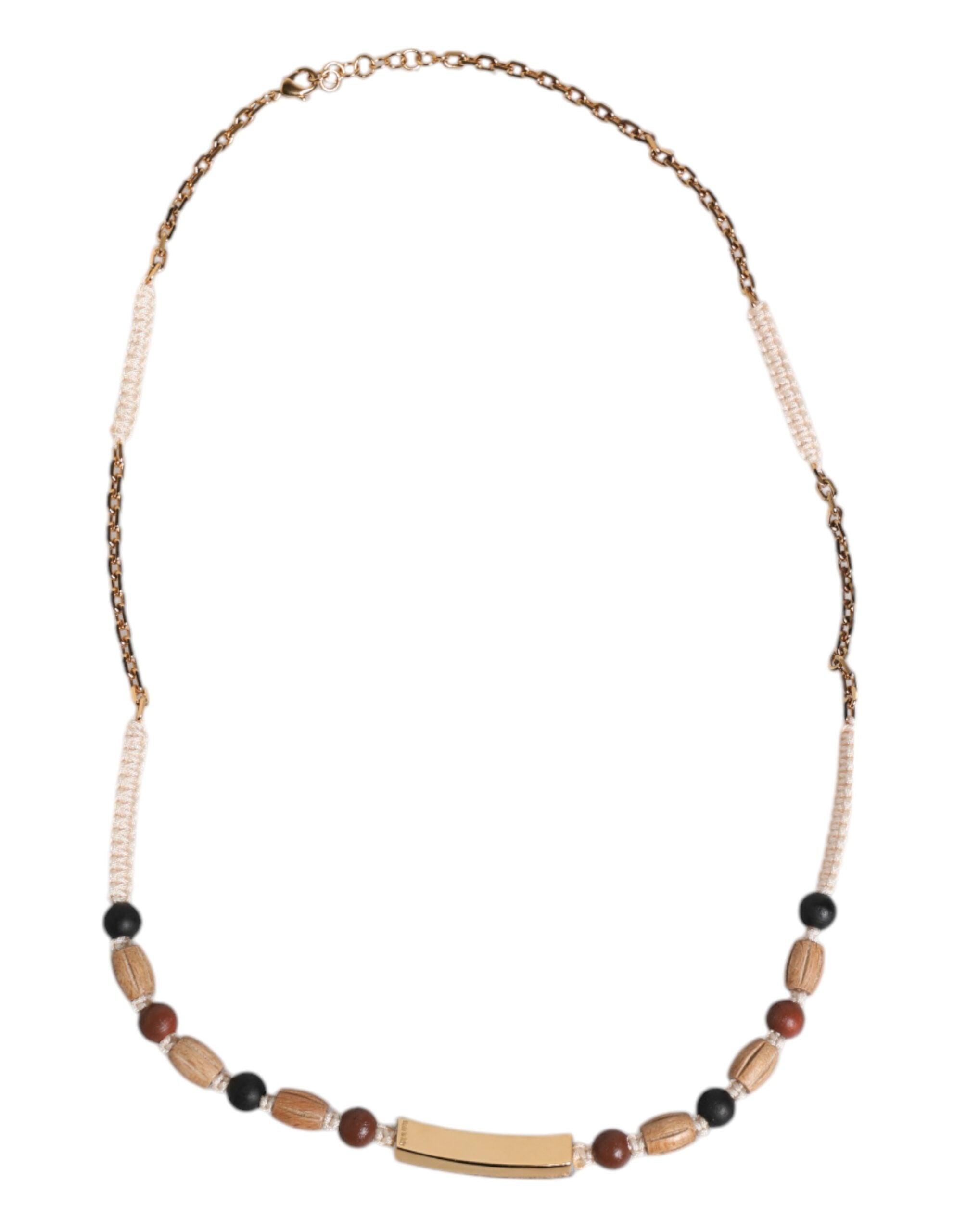 Dolce & Gabbana Black Gold Wooden Beaded Logo Pendant Necklace Dolce & Gabbana