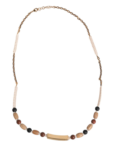 Dolce & Gabbana Black Gold Wooden Beaded Logo Pendant Necklace Dolce & Gabbana