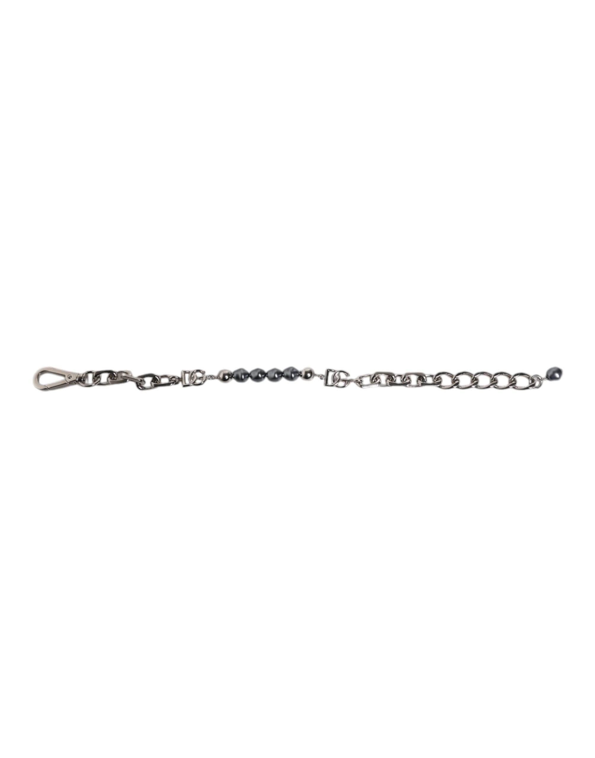 Dolce & Gabbana Silver Tone Chain Lobster Clasp Logo Gray Pearls Bracelet Dolce & Gabbana