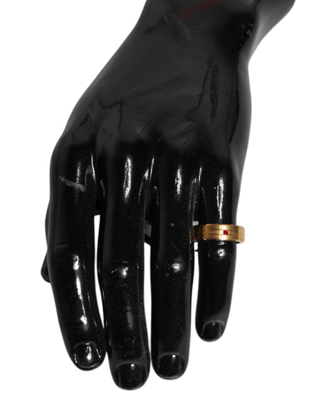 Dolce & Gabbana Gold Tone Brass Red Crystal DG Logo Ring Dolce & Gabbana