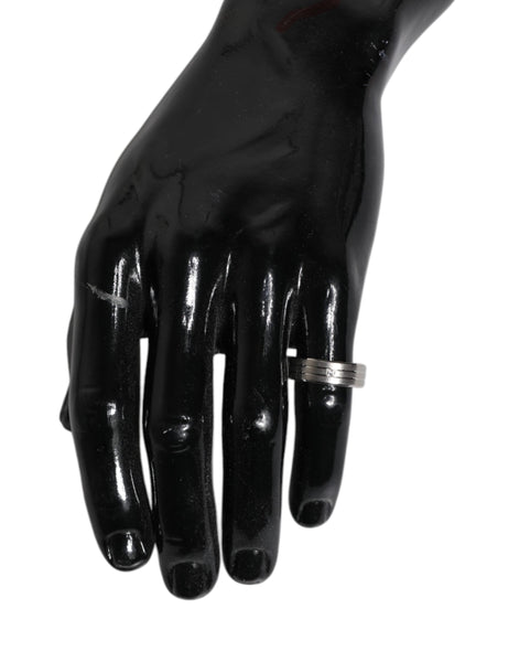 Dolce & Gabbana Silver Tone Brass Clear Crystal DG Logo Ring Dolce & Gabbana