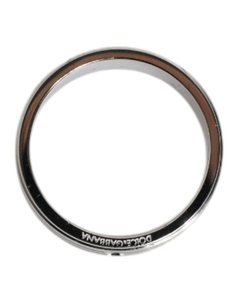Dolce & Gabbana Silver Tone Brass Clear Crystal DG Logo Ring Dolce & Gabbana