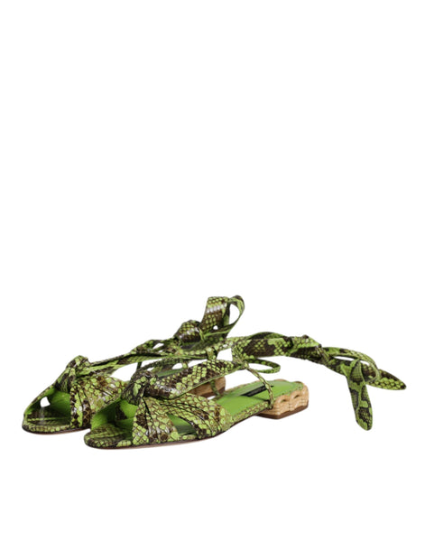 Dolce & Gabbana Green Animal Print Ankle Wrap Sandals Shoes Dolce & Gabbana