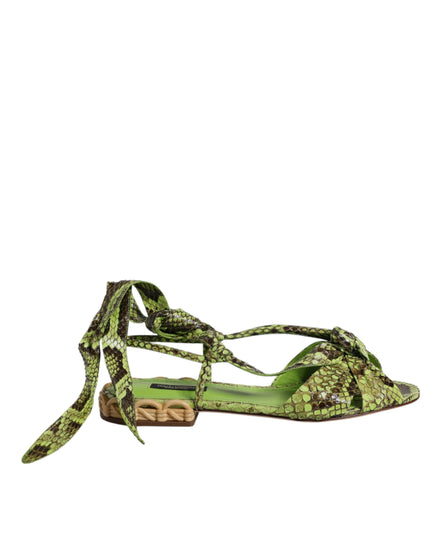 Dolce & Gabbana Green Animal Print Ankle Wrap Sandals Shoes Dolce & Gabbana