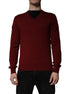 Dolce & Gabbana Maroon Cashmere V-neck Men Pullover Sweater Dolce & Gabbana