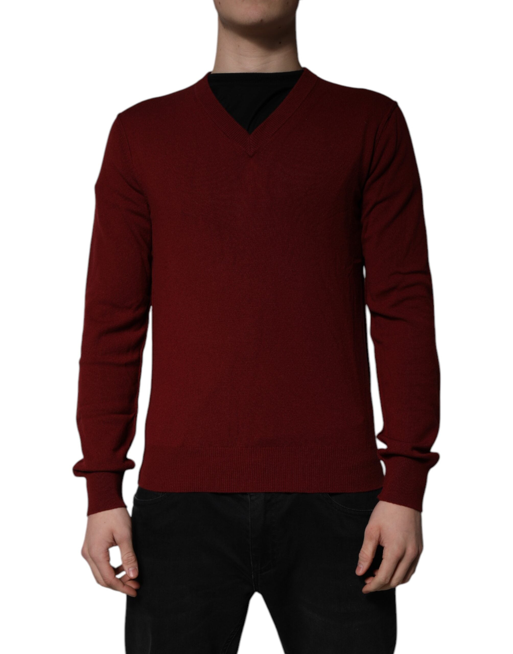 Dolce & Gabbana Maroon Cashmere V-neck Men Pullover Sweater Dolce & Gabbana