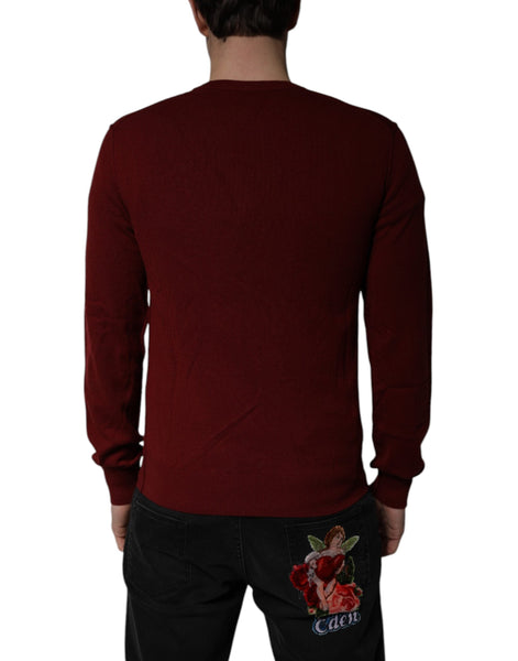 Dolce & Gabbana Maroon Cashmere V-neck Men Pullover Sweater Dolce & Gabbana