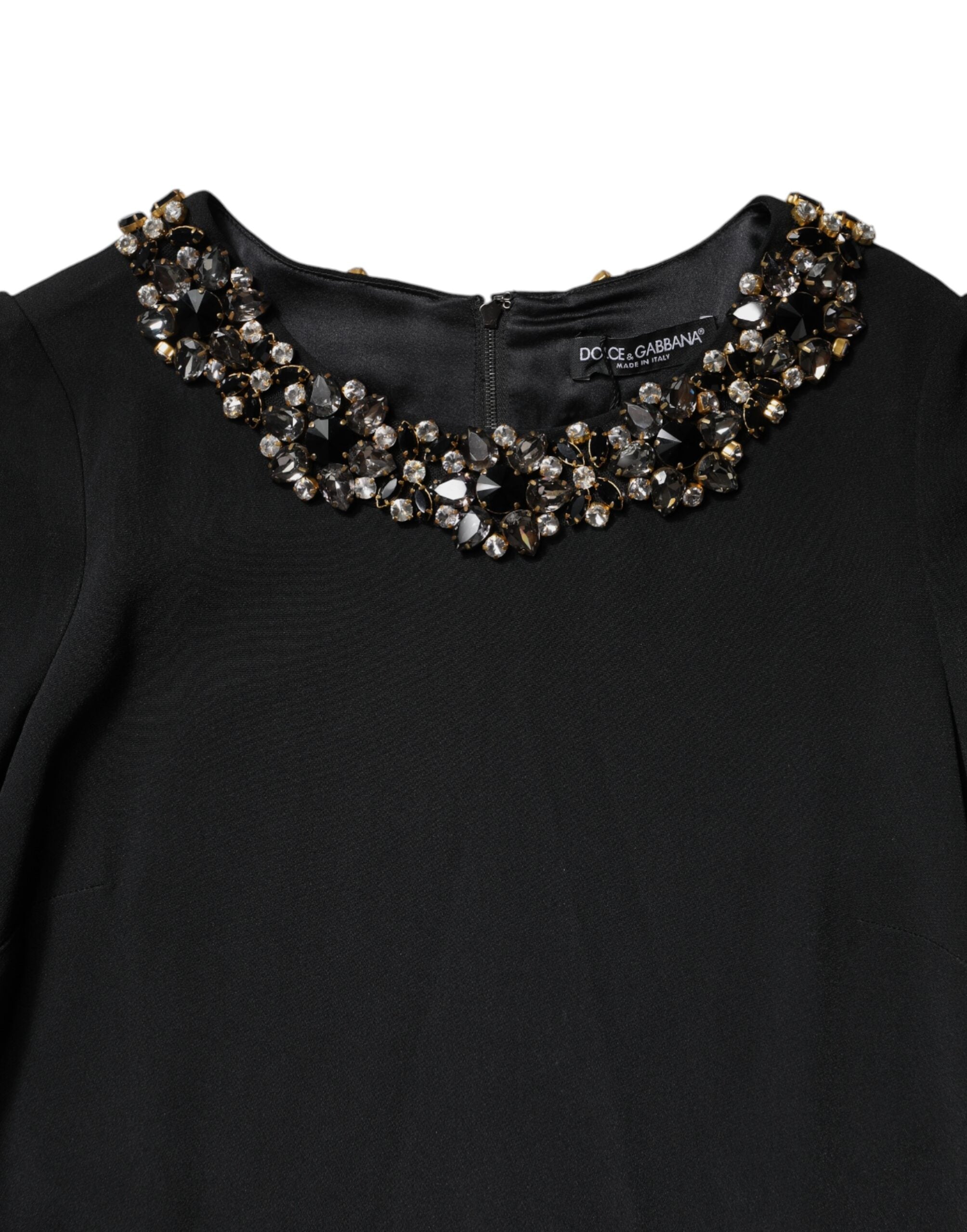 Dolce & Gabbana Black Crystal Embellished Round Neck Mini Dress Dolce & Gabbana