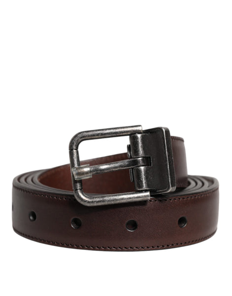 Dolce & Gabbana Brown Leather Silver Metal Buckle Belt Dolce & Gabbana