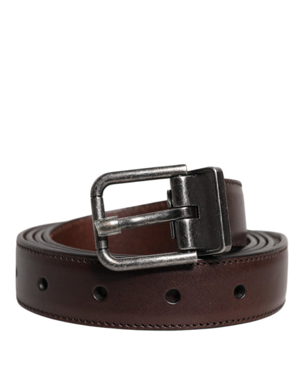 Dolce & Gabbana Brown Leather Silver Metal Buckle Belt Dolce & Gabbana