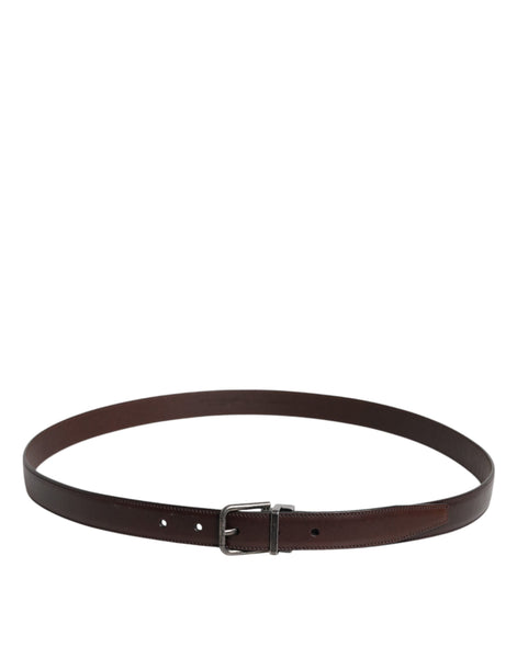 Dolce & Gabbana Brown Leather Silver Metal Buckle Belt Dolce & Gabbana