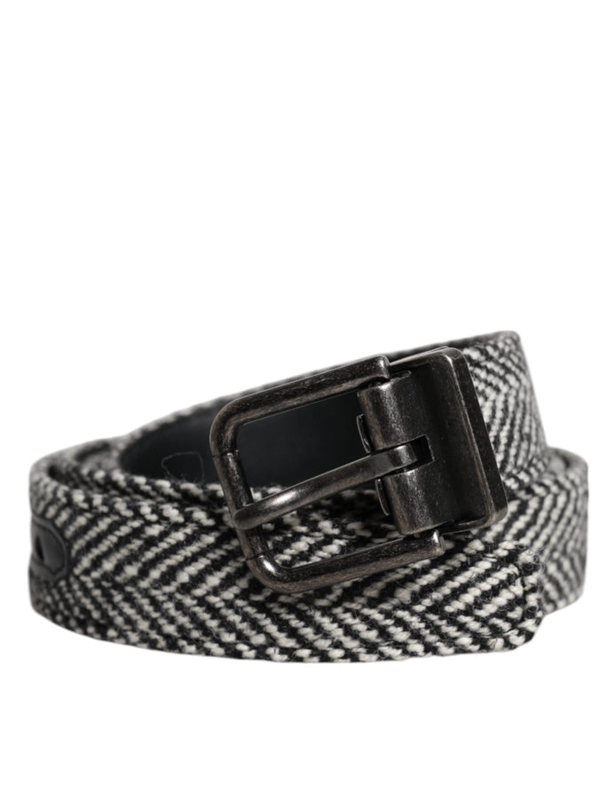 Dolce & Gabbana Black White Silver Tone Metal Buckle Belt Dolce & Gabbana