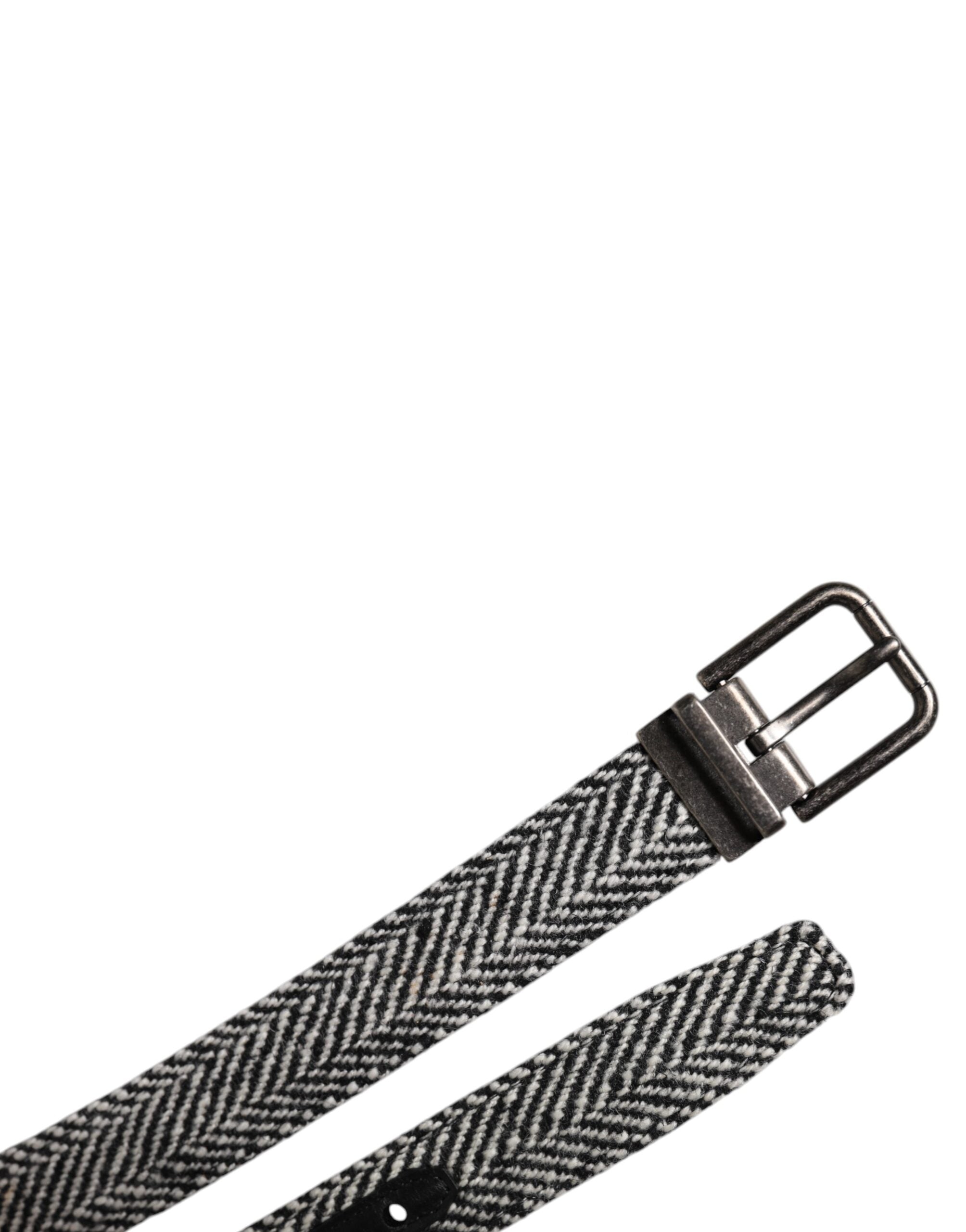 Dolce & Gabbana Black White Silver Tone Metal Buckle Belt Dolce & Gabbana