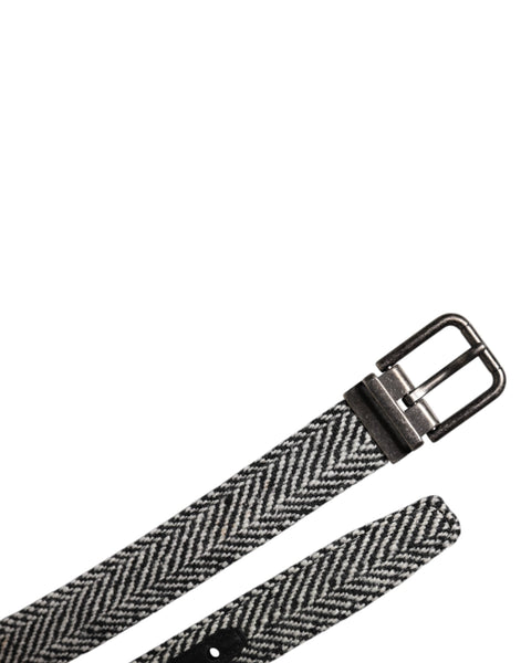 Dolce & Gabbana Black White Silver Tone Metal Buckle Belt Dolce & Gabbana