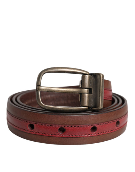 Dolce & Gabbana Burgundy Leather Metal Logo Buckle Belt Dolce & Gabbana