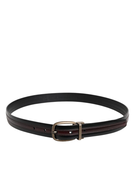 Dolce & Gabbana Black Burgundy Calfskin Metal Logo Buckle Belt Dolce & Gabbana