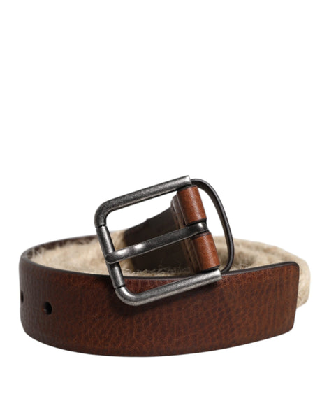 Dolce & Gabbana Brown Jute Leather Woven Metal Buckle Belt Dolce & Gabbana