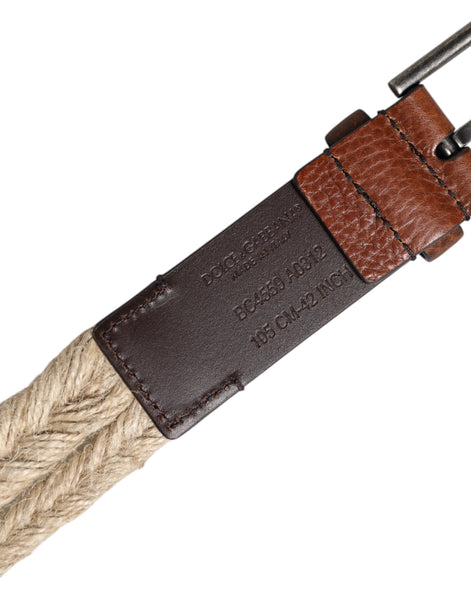 Dolce & Gabbana Brown Jute Leather Woven Metal Buckle Belt Dolce & Gabbana