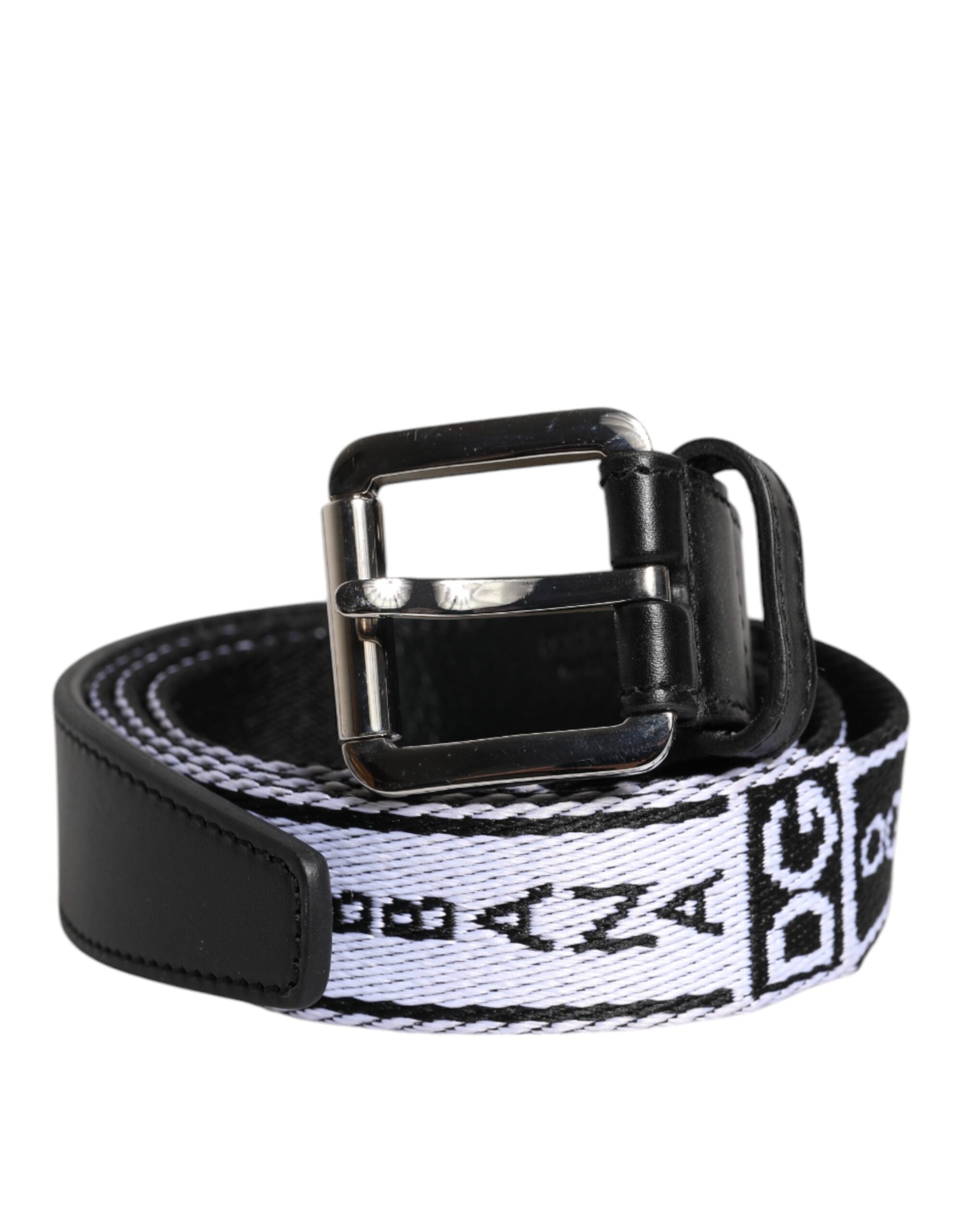 Dolce & Gabbana Black White Printed Metal Logo Buckle Belt Dolce & Gabbana