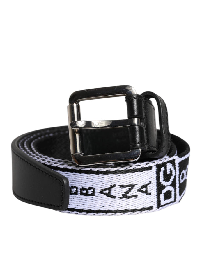 Dolce & Gabbana Black White Printed Metal Logo Buckle Belt Dolce & Gabbana