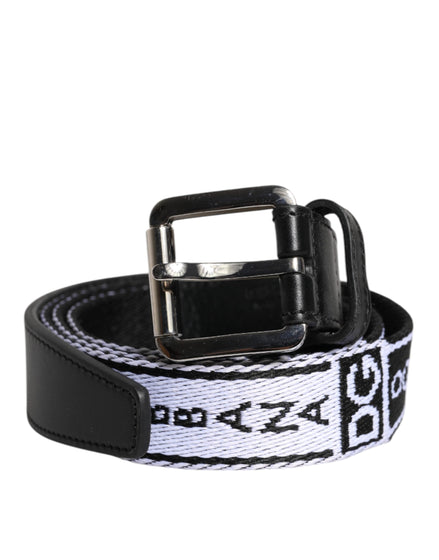 Dolce & Gabbana Black White Printed Metal Logo Buckle Belt Dolce & Gabbana