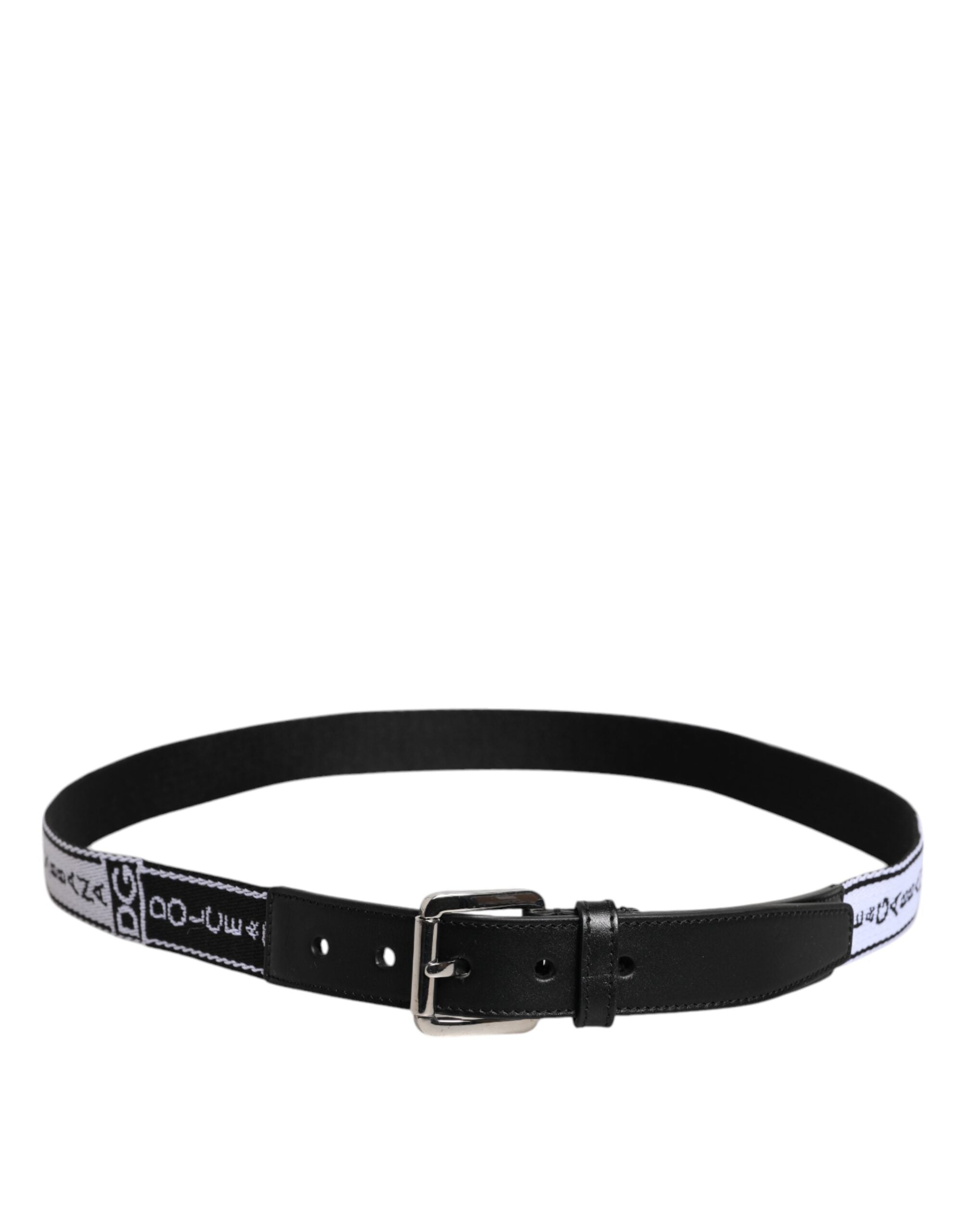 Dolce & Gabbana Black White Printed Metal Logo Buckle Belt Dolce & Gabbana