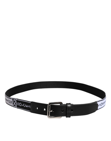 Dolce & Gabbana Black White Printed Metal Logo Buckle Belt Dolce & Gabbana