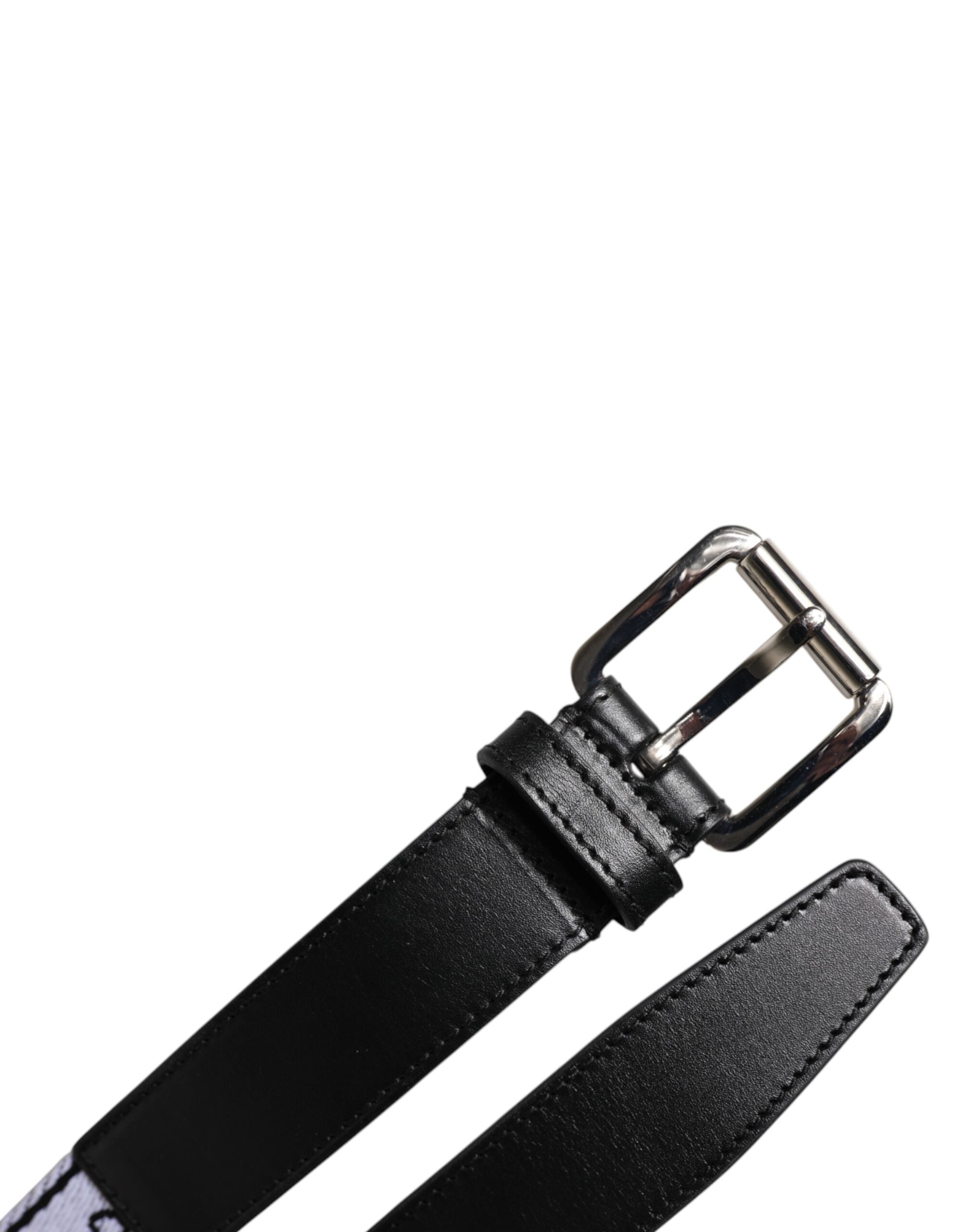 Dolce & Gabbana Black White Printed Metal Logo Buckle Belt Dolce & Gabbana