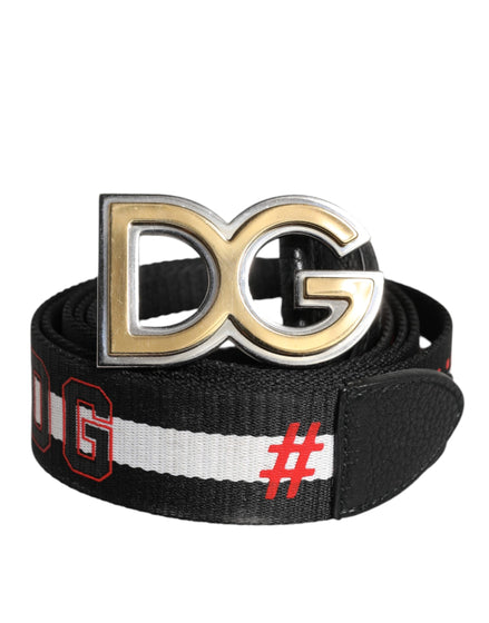 Dolce & Gabbana Black White Printed Metal Logo Buckle Belt Dolce & Gabbana