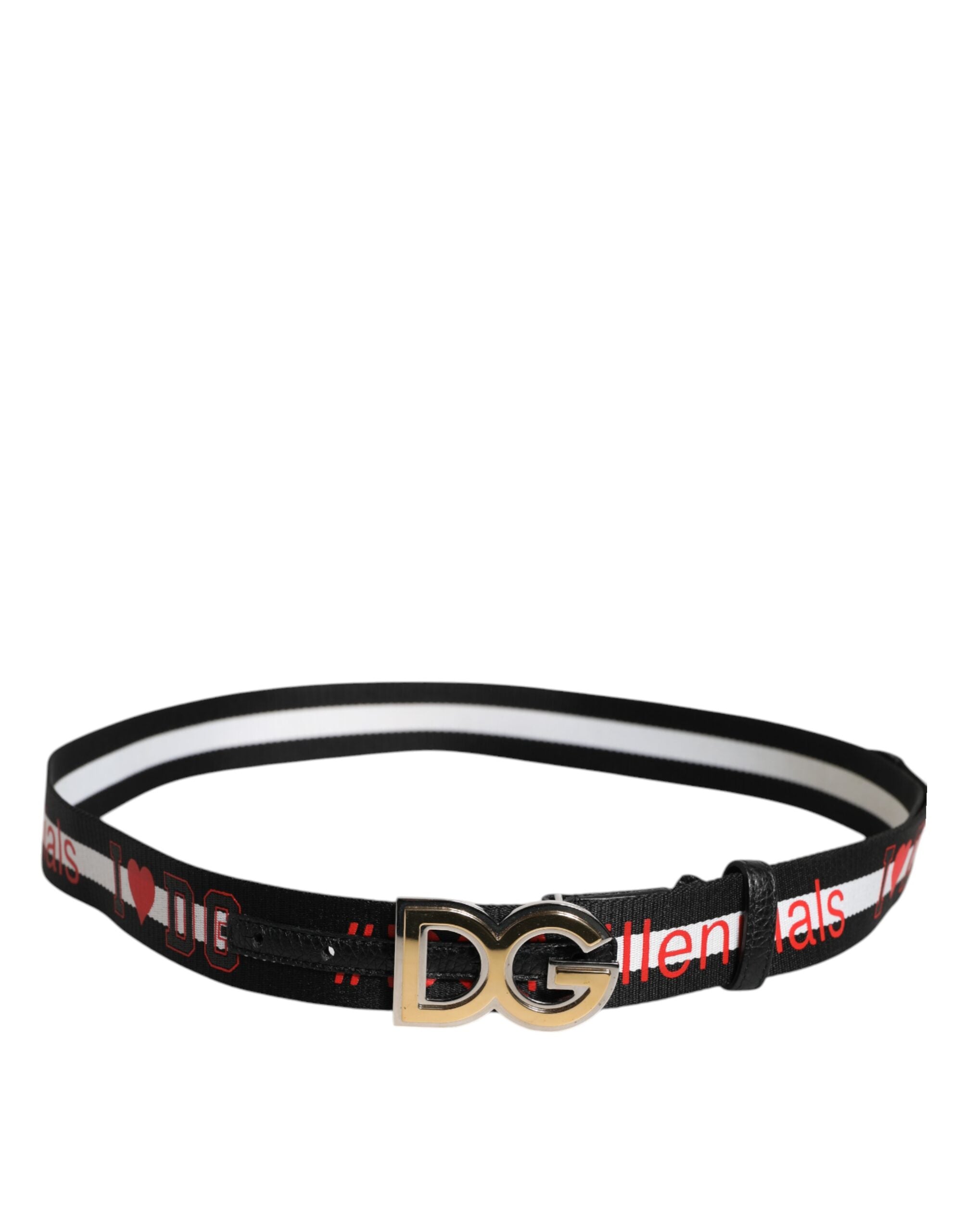 Dolce & Gabbana Black White Printed Metal Logo Buckle Belt Dolce & Gabbana