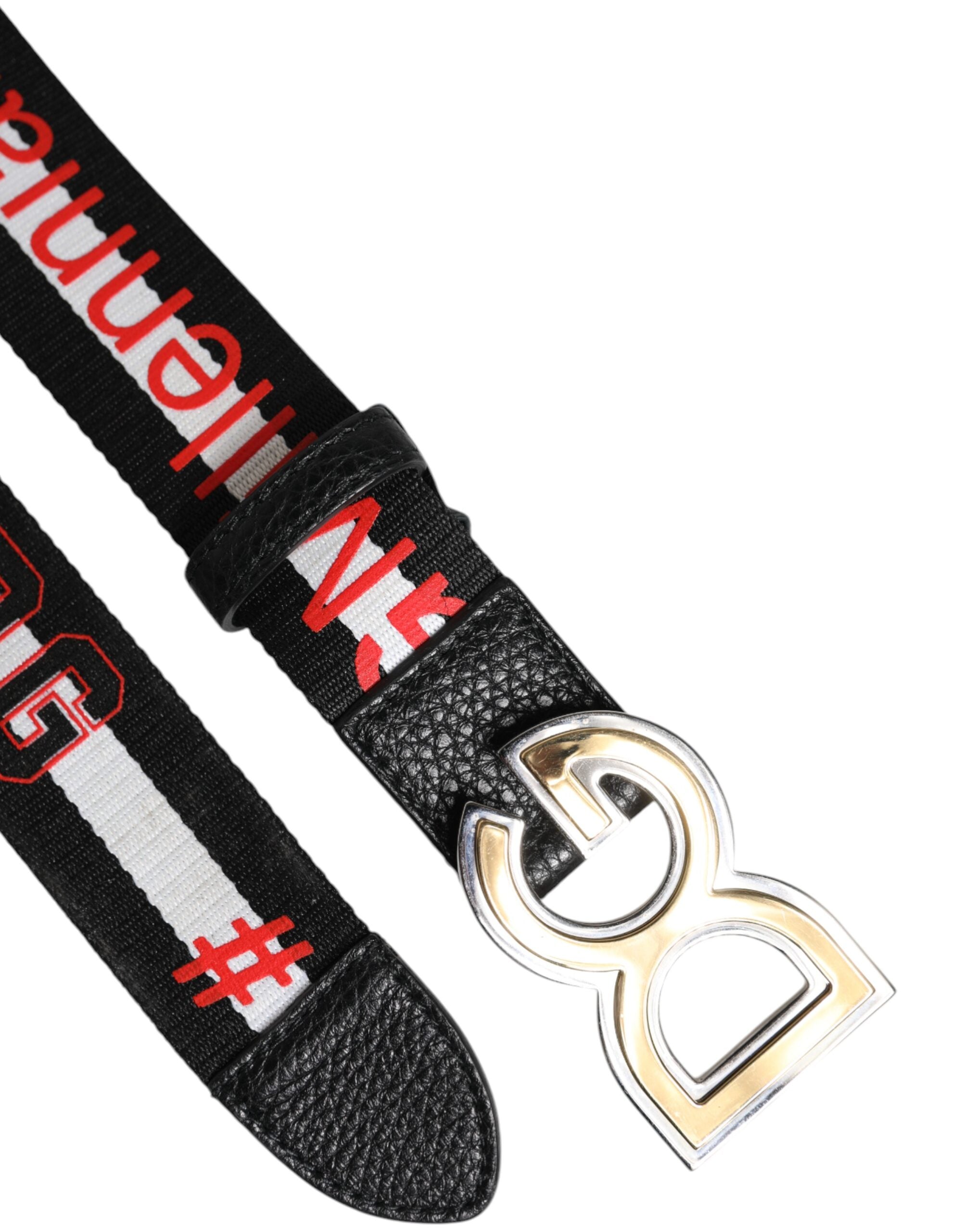 Dolce & Gabbana Black White Printed Metal Logo Buckle Belt Dolce & Gabbana