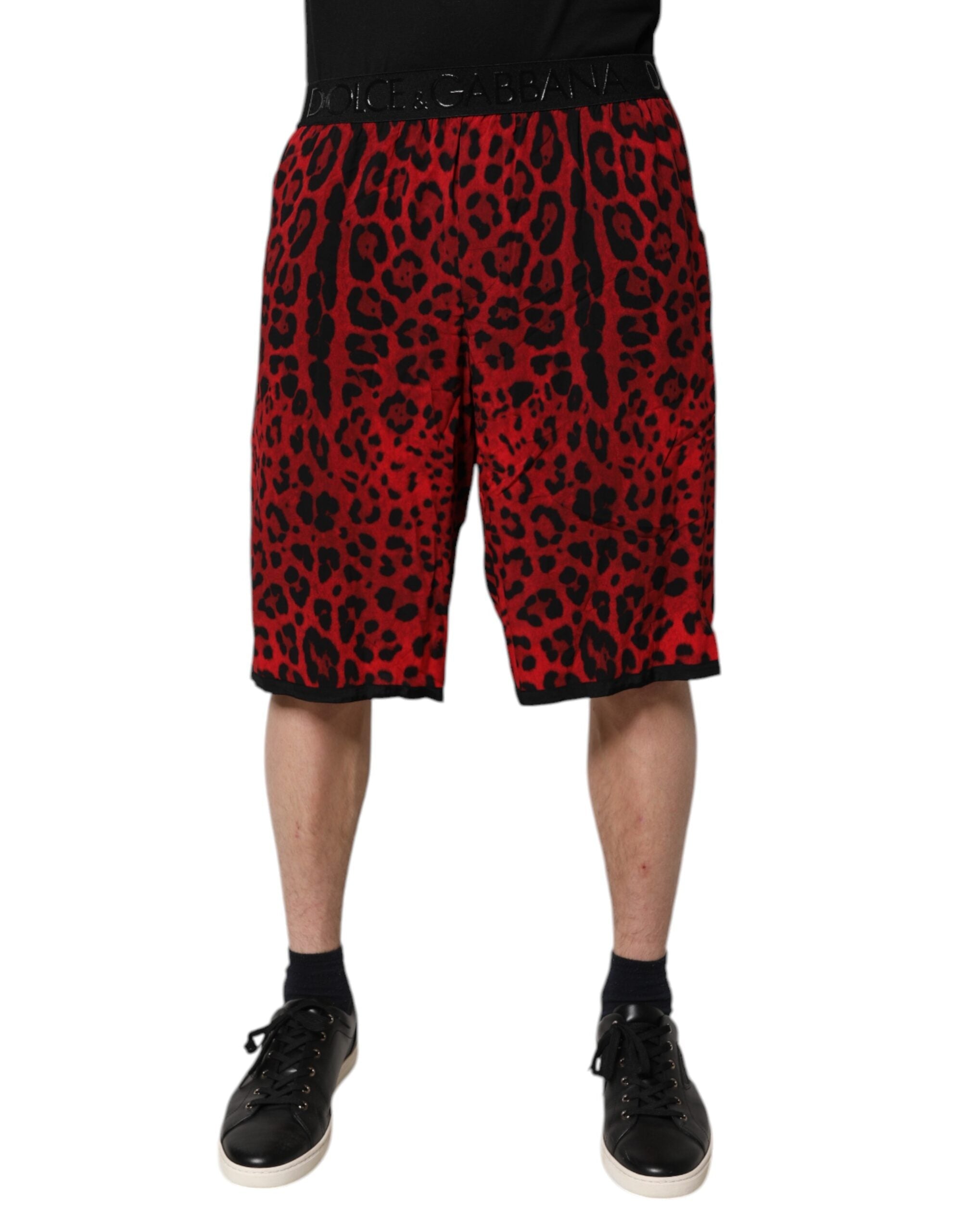Dolce & Gabbana Red Leopard Print Viscose Bermuda Shorts Dolce & Gabbana