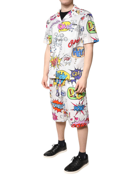 Dolce & Gabbana White Cartoon Print Cotton Men Pajama Set Sleepwear Dolce & Gabbana
