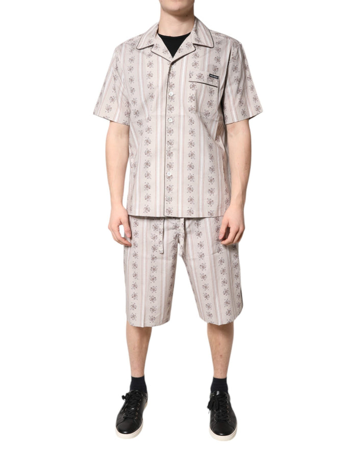 Dolce & Gabbana Beige Floral Print Cotton Men Pajama Set Sleepwear Dolce & Gabbana