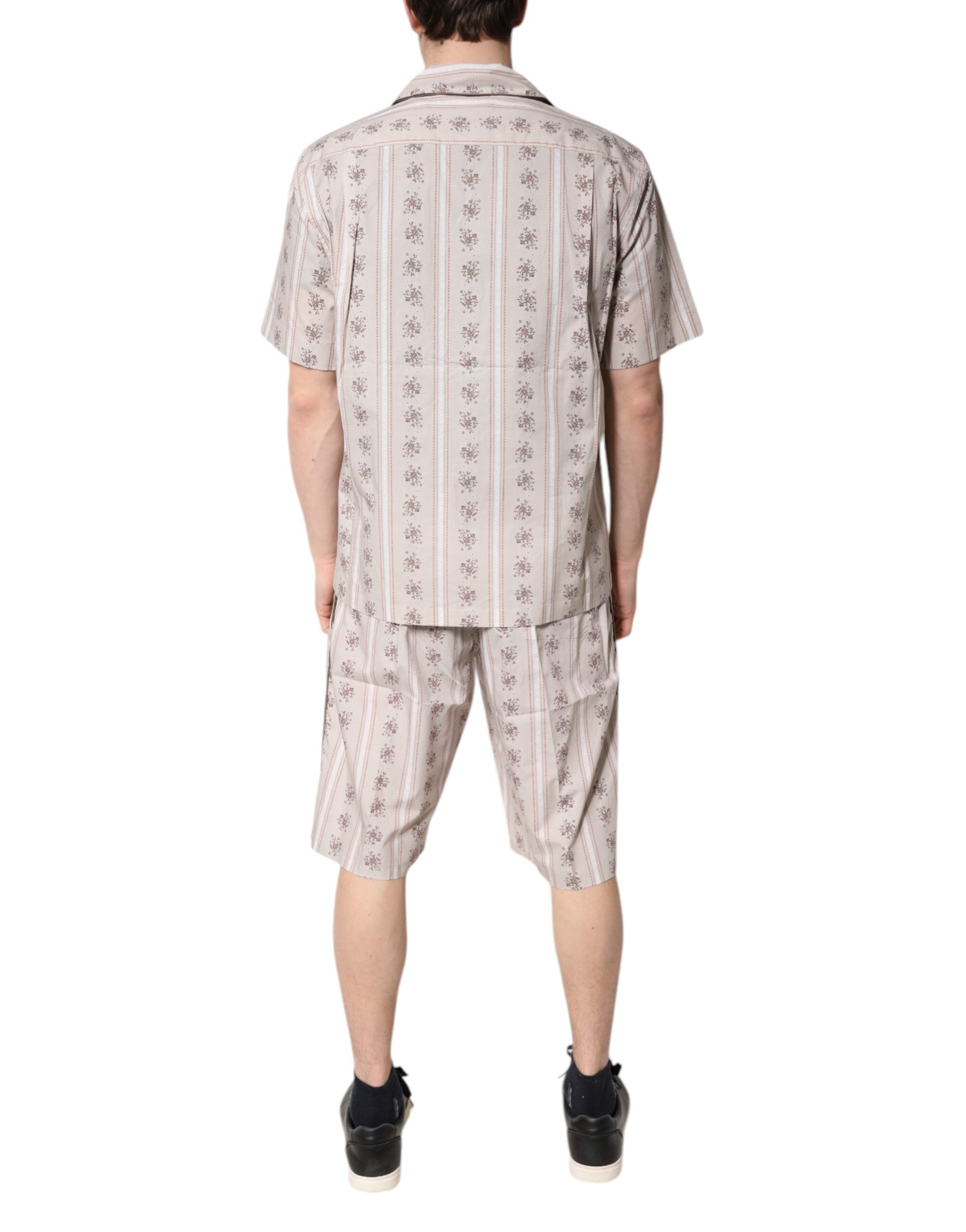 Dolce & Gabbana Beige Floral Print Cotton Men Pajama Set Sleepwear Dolce & Gabbana