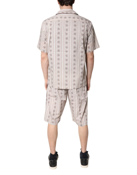 Dolce & Gabbana Beige Floral Print Cotton Men Pajama Set Sleepwear Dolce & Gabbana