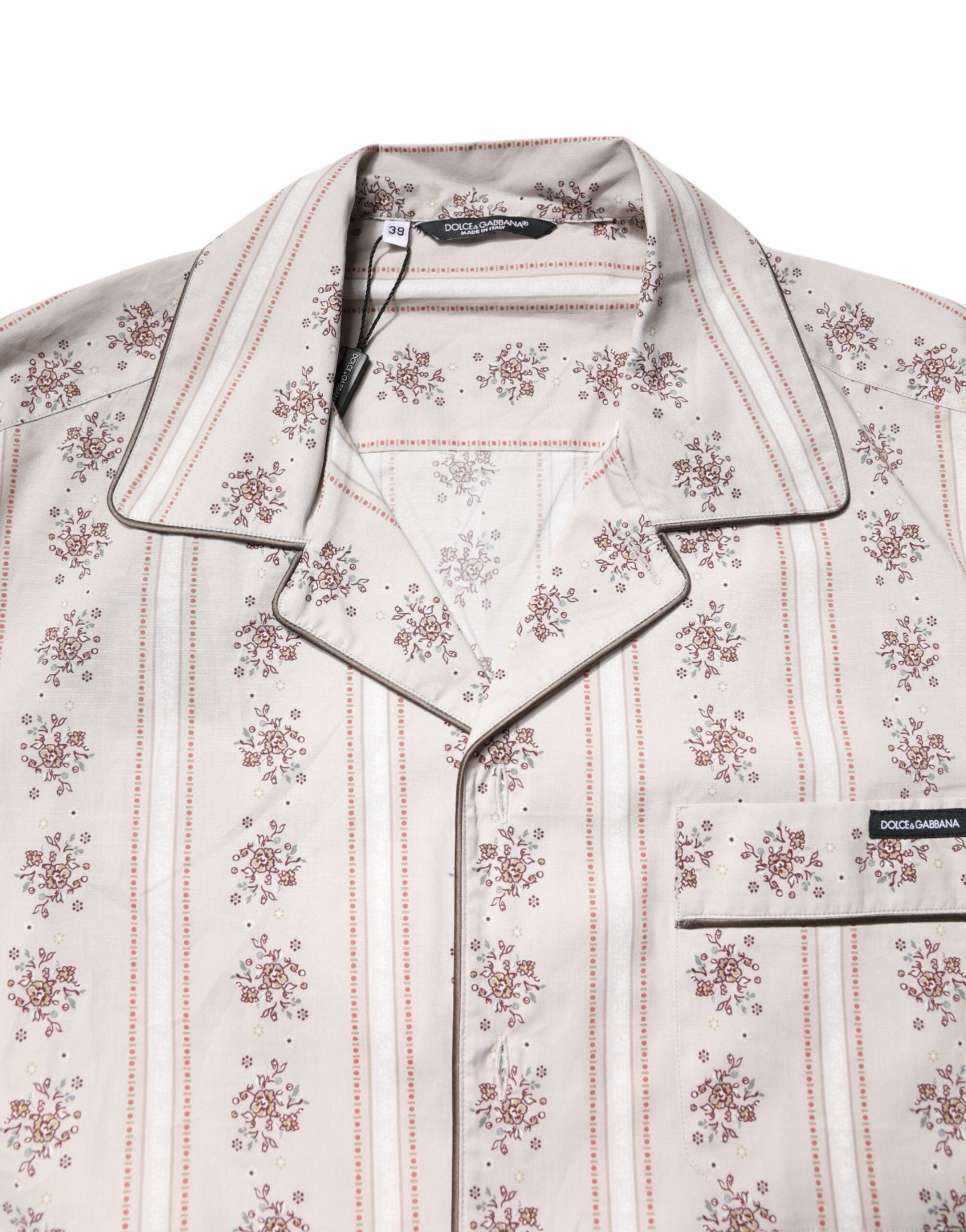 Dolce & Gabbana Beige Floral Print Cotton Men Pajama Set Sleepwear Dolce & Gabbana