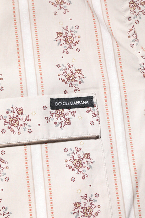 Dolce & Gabbana Beige Floral Print Cotton Men Pajama Set Sleepwear Dolce & Gabbana