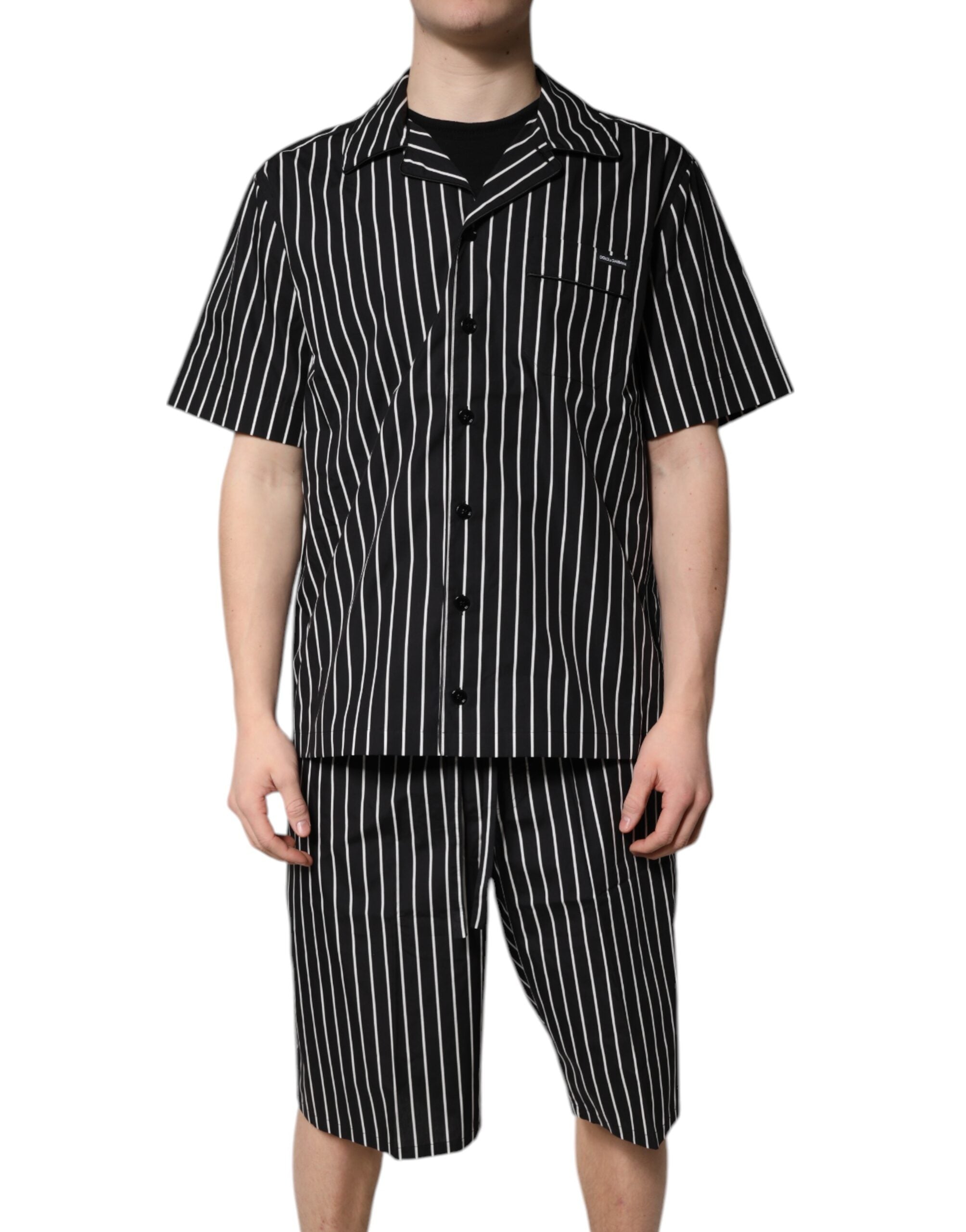 Dolce & Gabbana Black White Stripes Cotton Men Pajama Set Sleepwear Dolce & Gabbana