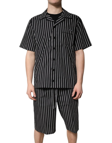 Dolce & Gabbana Black White Stripes Cotton Men Pajama Set Sleepwear Dolce & Gabbana
