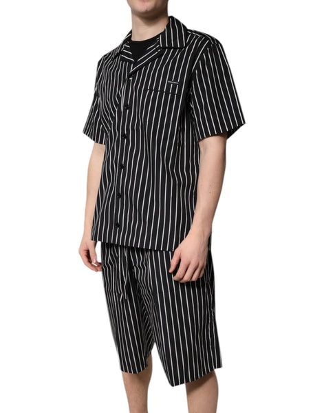 Dolce & Gabbana Black White Stripes Cotton Men Pajama Set Sleepwear Dolce & Gabbana
