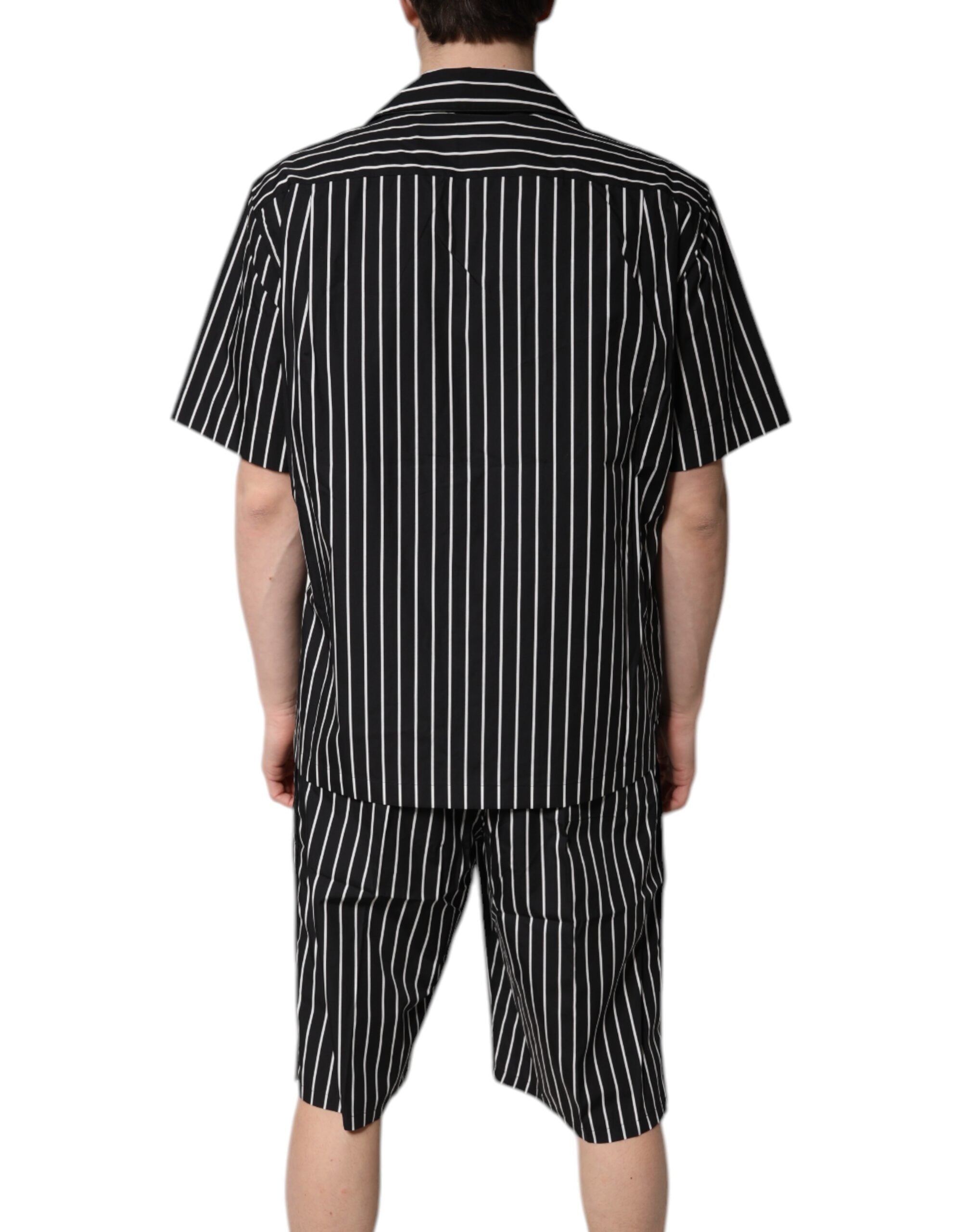 Dolce & Gabbana Black White Stripes Cotton Men Pajama Set Sleepwear Dolce & Gabbana