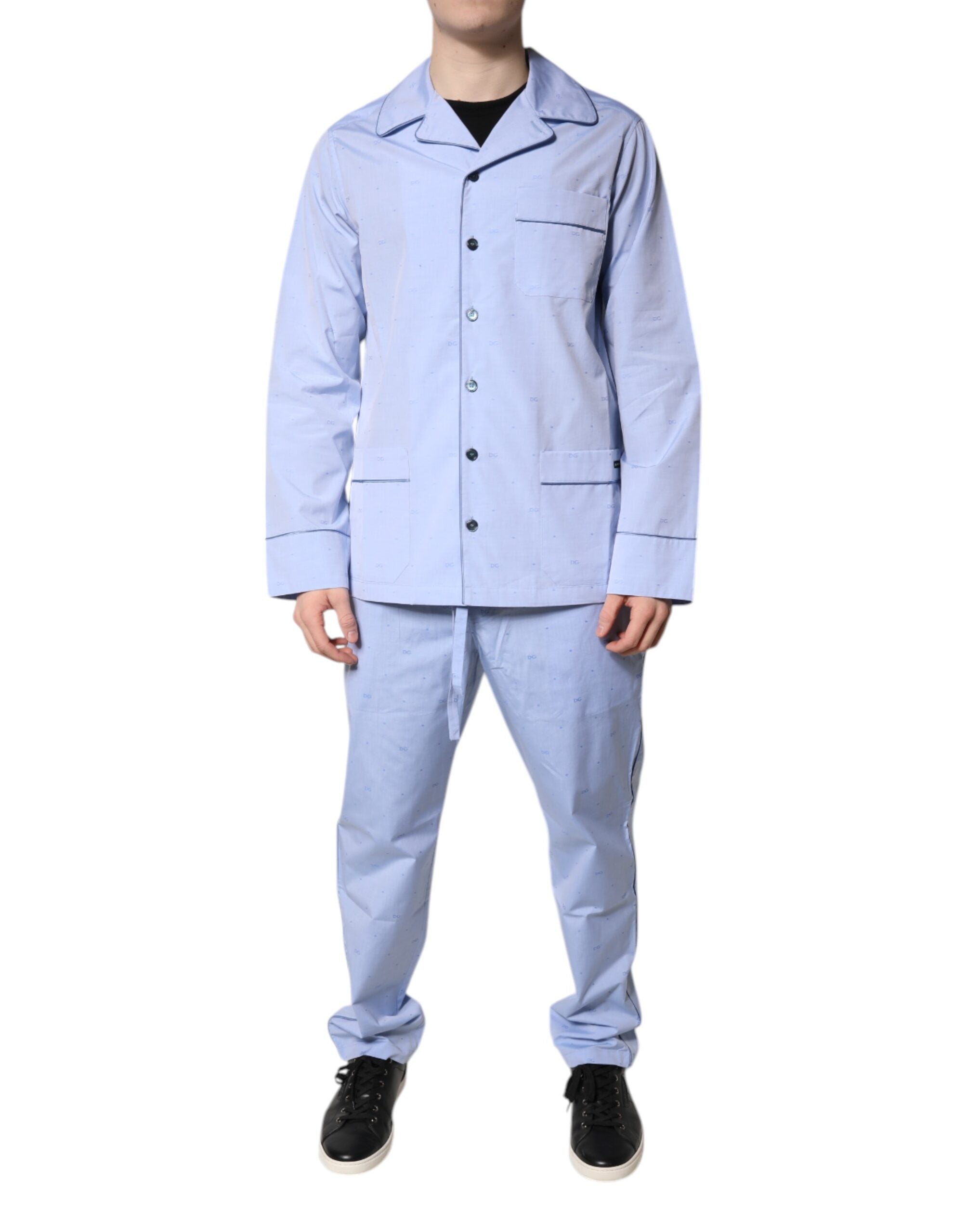 Dolce & Gabbana Light Blue DG Logo Cotton Men Pajama Set Sleepwear Dolce & Gabbana