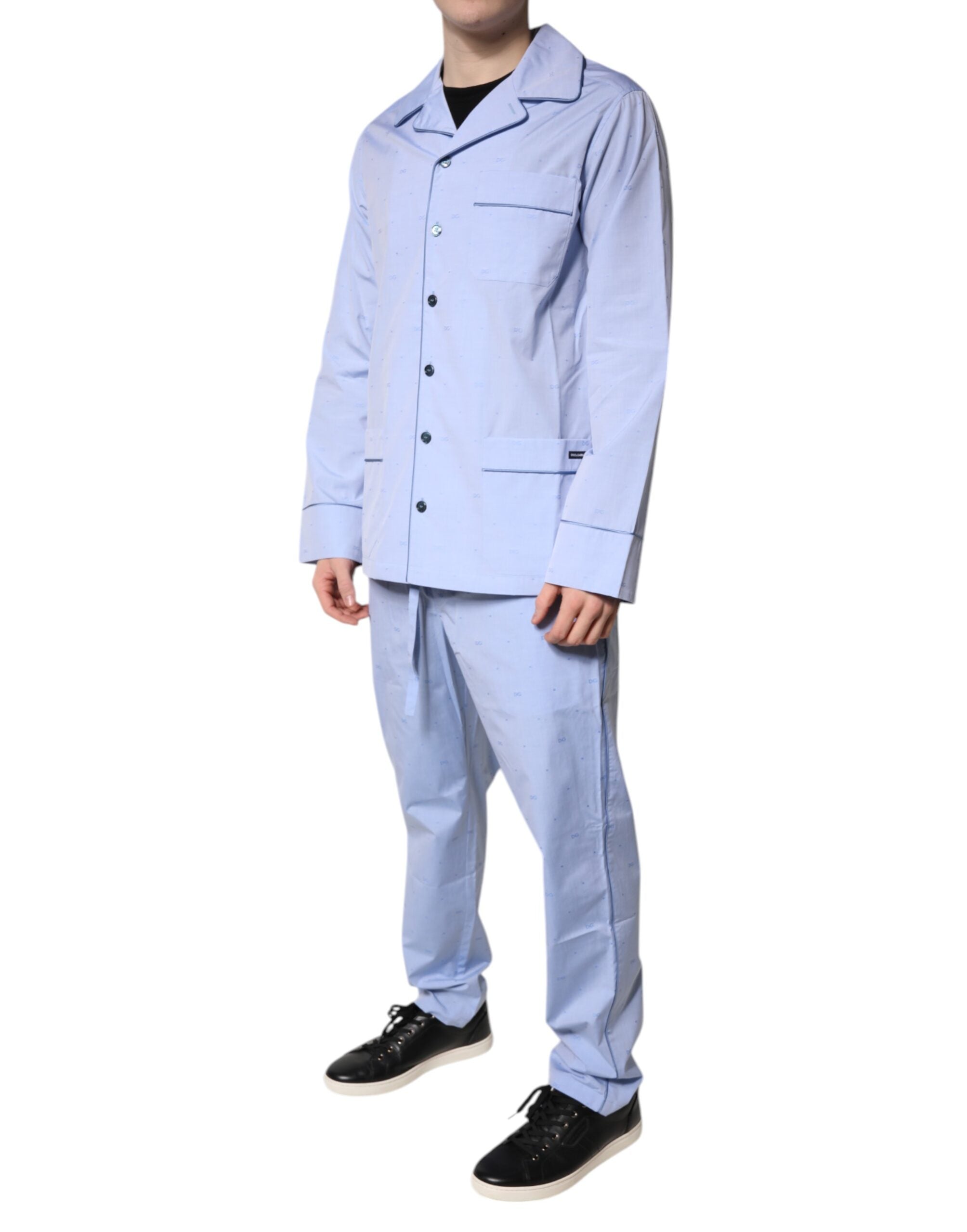 Dolce & Gabbana Light Blue DG Logo Cotton Men Pajama Set Sleepwear Dolce & Gabbana